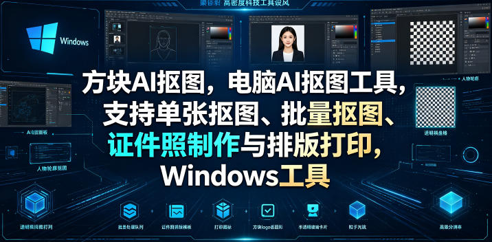 方块AI抠图，电脑AI抠图工具，支持单张抠图、批量抠图、证件照制作与排版打印，Windows工具-星云网创