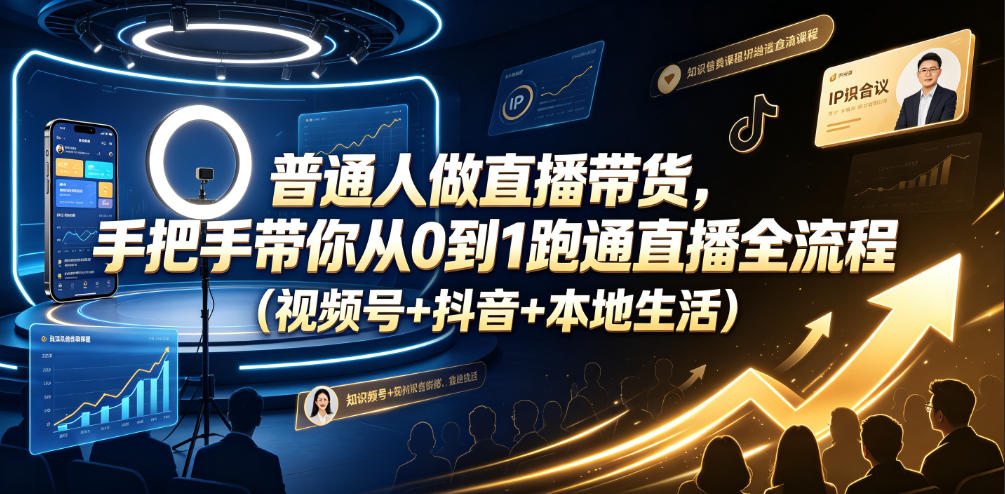 普通人做直播带货，手把手带你从0到1跑通直播全流程(视频号+抖音+本地生活)-星云网创