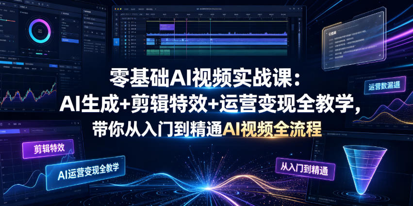 零基础AI视频实战课：AI生成+剪辑特效+运营变现全教学，带你从入门到精通AI视频全流程-星云网创