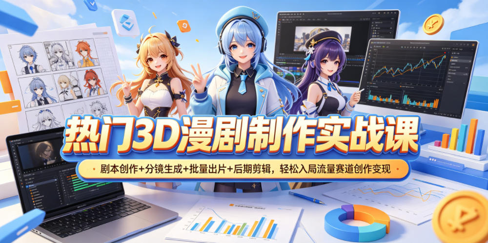 热门3D漫剧制作实战课，剧本创作+分镜生成+批量出片+后期剪辑，轻松入局流量赛道创作变现-星云网创