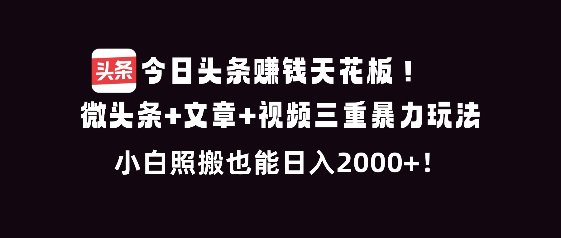 今日头条赚钱天花板！微头条+文章+视频三重暴利玩法，小白照搬也能日人2000+-星云网创