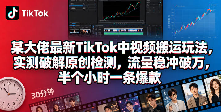 某大佬最新TikTok中视频搬运玩法，实测破解原创检测，流量稳冲破万，半个小时一条爆款-星云网创