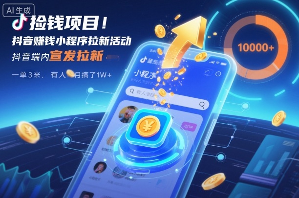 捡钱项目！抖音賺钱小程序拉新活动，抖音端内宣发拉新，一单3米，有人半个月搞了1W+-我要项目网