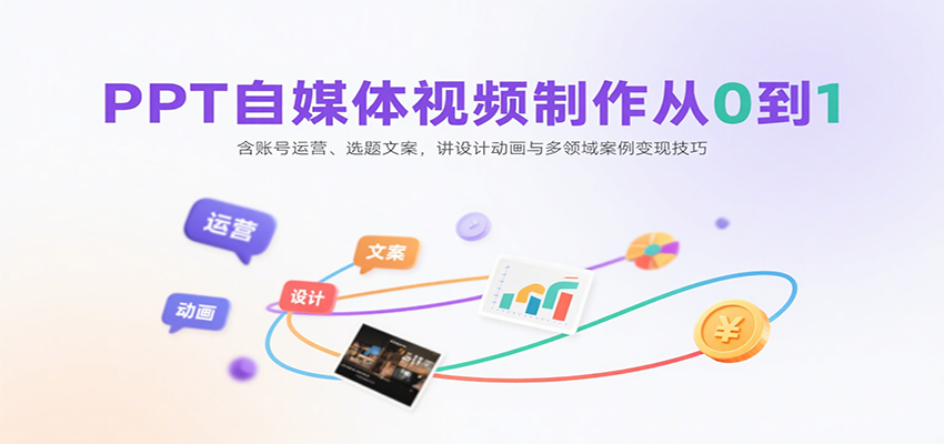 PPT自媒体视频制作从0到1：含账号运营、选题文案，讲设计动画与多领域案例变现技巧-柚子轻创