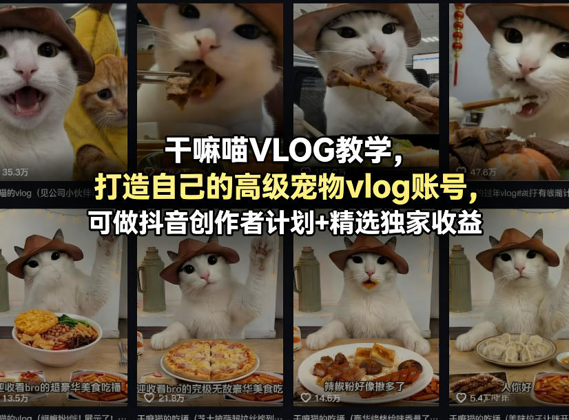 干嘛喵VLOG教学，打造自己的高级宠物vlog账号，可做抖音创作者计划+精选独家收益-星云网创