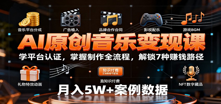 AI原创音乐变现课：学平台认证，掌握制作全流程，解锁7种赚钱路径-星云网创