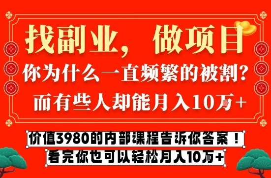 价值3980的网创内部课程，告诉你互联网创业月入10个W的秘密【揭秘】-问题不大网创