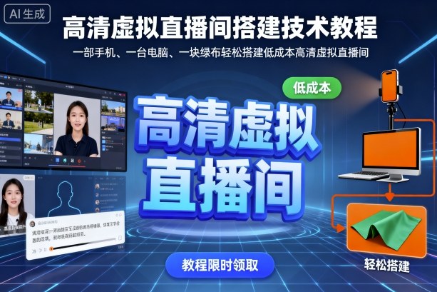 高清虚拟直播间搭建技术教程，一部手机、一台电脑、一块绿布轻松搭建低成本高清虚拟直播间-星云网创