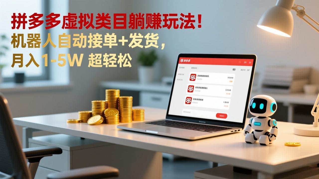 多多虚拟类目躺赚玩法！机器人自动接单+发货，月入 1-5W 超轻松-星云网创