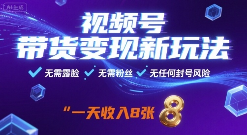 视频号带货变现新玩法，无需露脸，无需粉丝，无任何封号风险，一天收益8张【揭秘】-星云网创