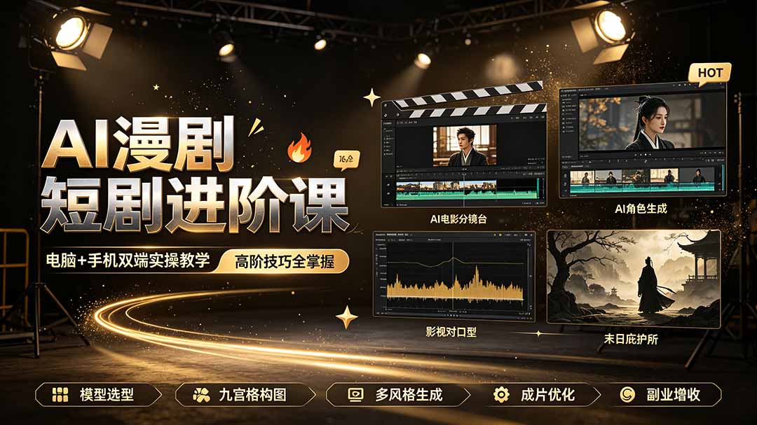 AI漫剧短剧进阶课｜电脑+手机双端实操教学｜影视剧对口型人物吃瓜×解压末日庇护所全程讲解，高阶技巧全掌握-星云网创