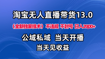 淘宝无人直播13.0，公域私域技术，不封号，不违规布局下半年旺季赛道，日入1K+(独家技术)【揭秘】-柚子轻创