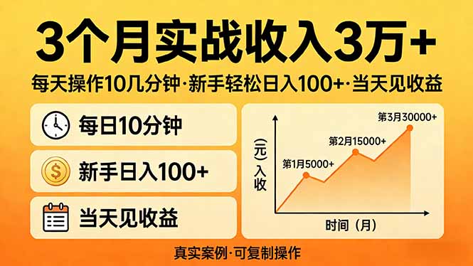 3个月实战收入3万+，每天操作10几分钟，新手轻松日入100+，当天见收益-星云网创