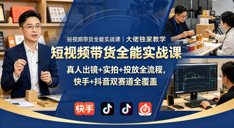 短视频带货全能实战课｜大佬独家教学，真人出镜+实拍+投放全流程，快手+抖音双赛道全覆盖-星云网创
