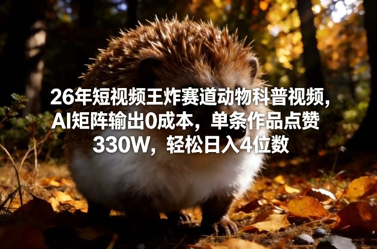 26年短视频王炸赛道动物科普视频，AI矩阵输出0成本，单条作品点赞330W，轻松日入4位数-云网创