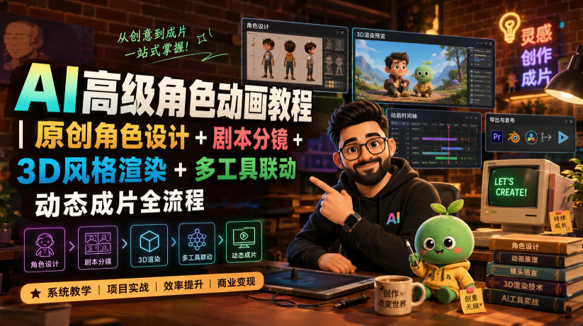 AI高级角色动画教程｜原创角色设计+剧本分镜+3D风格渲染+多工具联动动态成片全流程【中英字幕】-星云网创