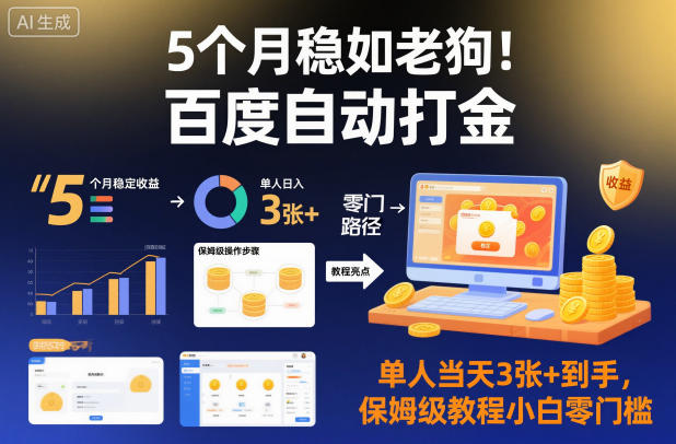 5个月稳如老狗！百度自动打金，单人当天3张+到手，保姆级教程小白零门槛【揭秘】-星云网创