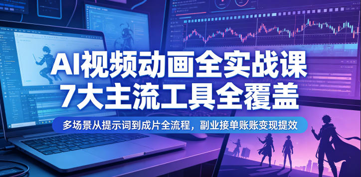 AI视频动画全实战课，7大主流工具全覆盖，多场景从提示词到成片全流程，副业接单账号变现提效-星云网创