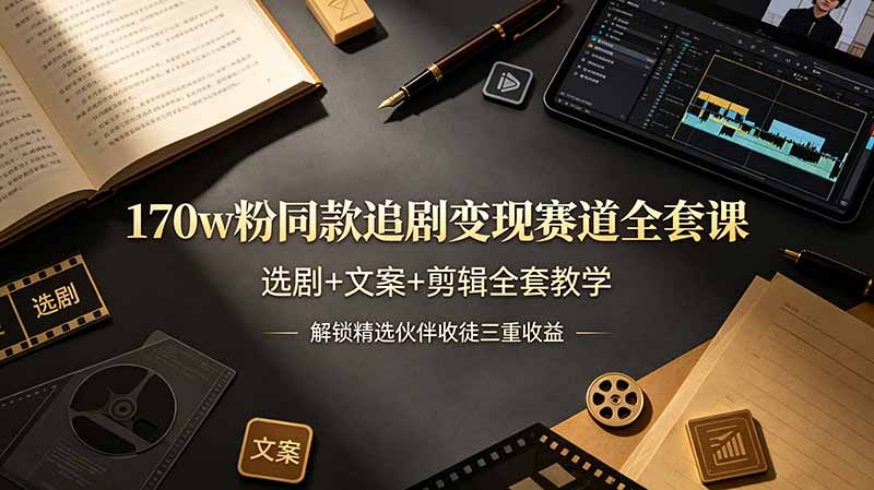 170w粉博主同款追剧变现赛道全套课，选剧+文案+剪辑全套教学，解锁精选伙伴收徒三重收益-星云网创