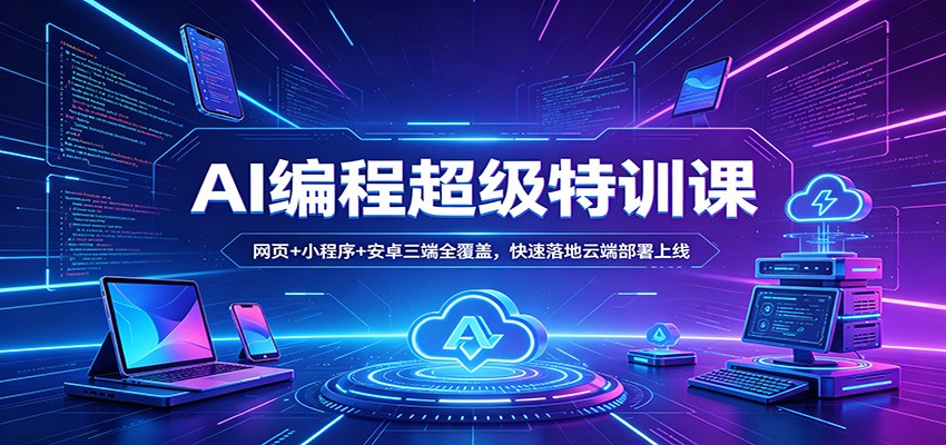AI编程超级特训课：网页+小程序+安卓三端全覆盖，快速落地云端部署上线-云网创