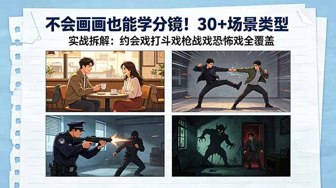 不会画画也能学分镜！30+场景类型实战拆解：约会戏打斗戏枪战戏恐怖戏全覆盖-星云网创