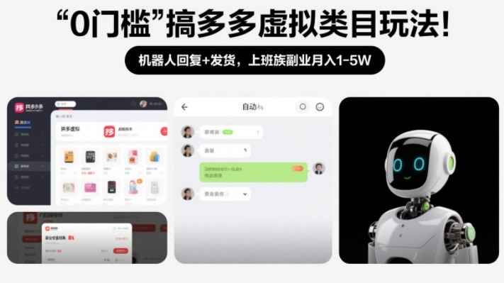 0门槛搞多多虚拟类目玩法！机器人回复+发货，上班族副业月入1-5W【揭秘】-云网创