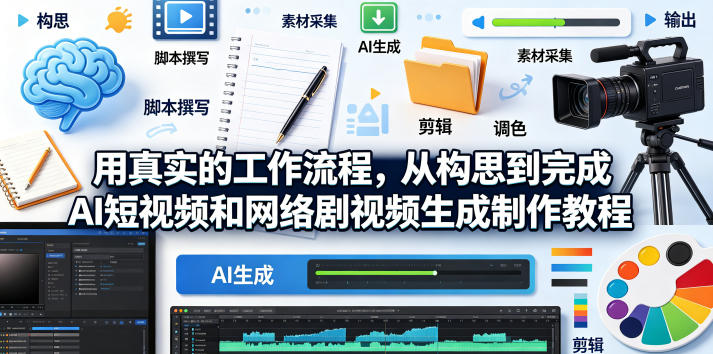 用真实的工作流程，从构思到完成AI短视频和网络剧视频生成制作教程-中英字幕-星云网创