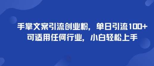 手掌文案引流创业粉，单日引流100+，可适用任何行业，小白轻松上手-星云网创