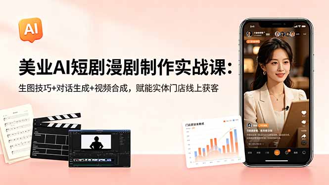 美业AI短剧漫剧制作实战课：生图技巧+对话生成+视频合成，赋能实体门店线上获客-星云网创