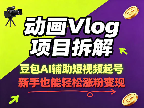 动画Vlog项目拆解，豆包AI辅助短视频起号，新手也能轻松涨粉，43条作品涨粉8.3W-星云网创