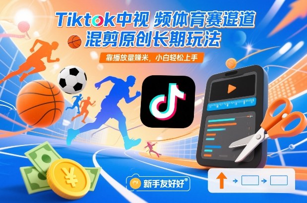 Tiktok中视频体育赛道混剪原创长期玩法，靠播放量賺米，小白轻松上手-云网创