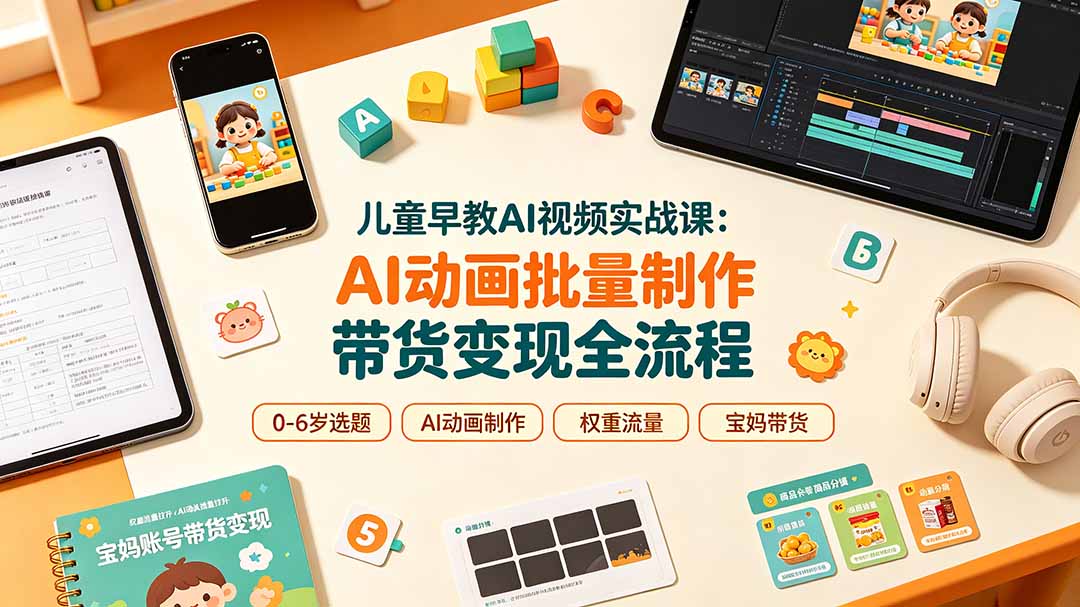 儿童早教AI视频实战课：0-6岁认知选题｜AI动画批量制作｜权重流量拉升｜宝妈账号带货变现全流程-星云网创