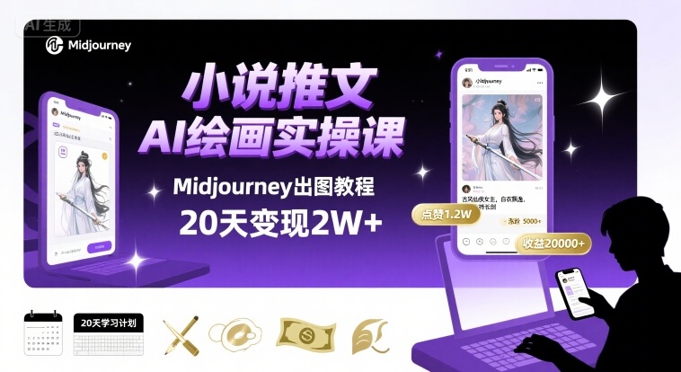 小说推文干货分享之AI绘画MJ出图实操课，用Midjourney做小说推文，20天挣2w-星云网创