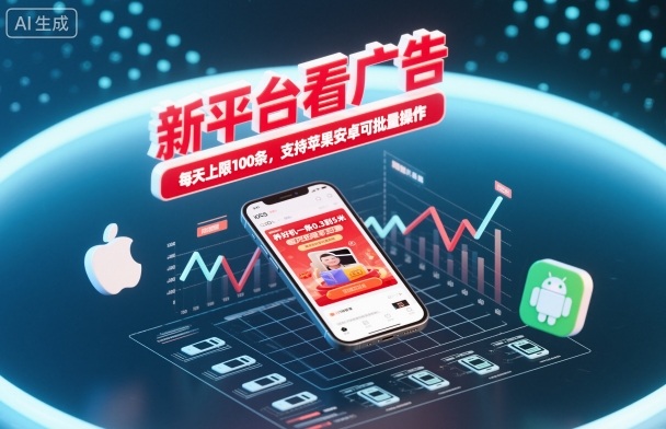 新平台看广告，养好机一条0.3到5米，每天上限100条，支持苹果安卓可批量操作-星云网创