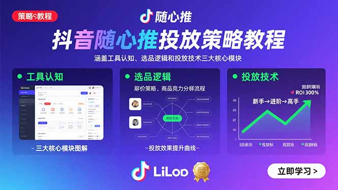抖音随心推投放策略教程:涵盖工具认知、选品逻辑和投放技术三大核心模块-星云网创