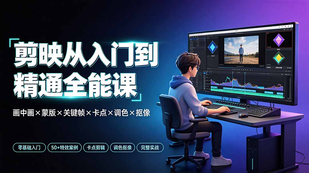 剪映从入门到精通全能课：画中画×蒙版×关键帧×卡点×调色×抠像，一站式掌握剪辑核心技能-星云网创