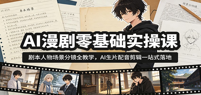 AI漫剧零基础实操课：剧本人物场景分镜全教学，AI生片配音剪辑一站式落地-星云网创