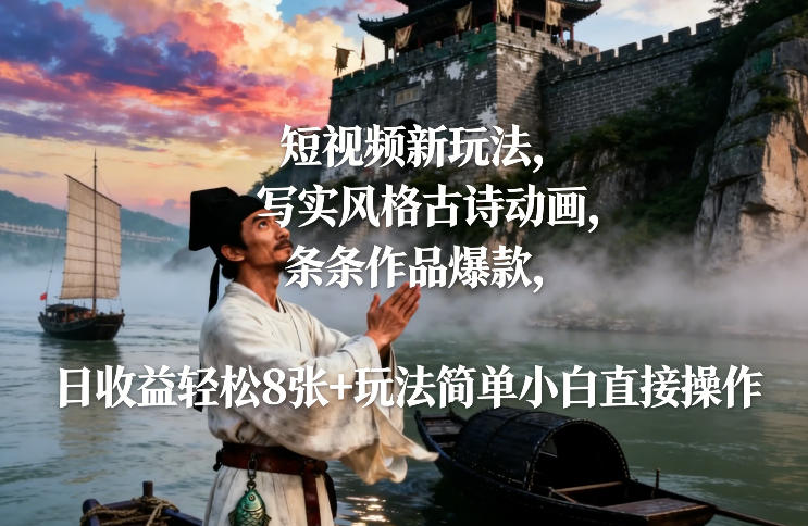 短视频新玩法，写实风格古诗动画，条条作品爆款，日收益轻松8张+玩法简单小白直接操作-星云网创
