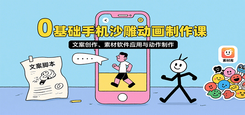 0基础手机沙雕动画制作课，文案创作、素材软件应用与动作制作-星云网创