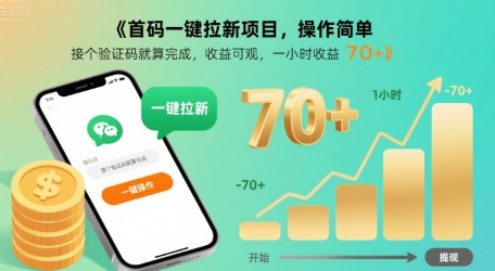 首码一键拉新项目，操作简单，接个验证码就算完成，收益可观， 一小时收益70+【揭秘】-星云网创