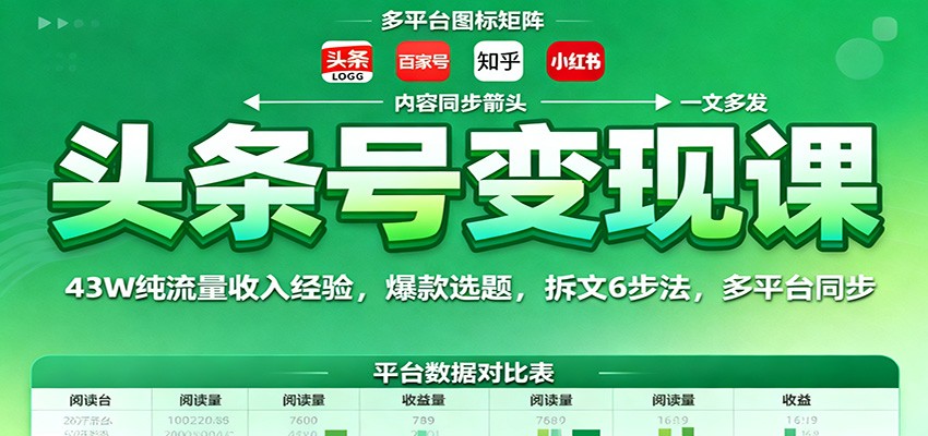 头条号变现课：43W纯流量收入经验，爆款选题，拆文6步法，多平台同步-星云网创