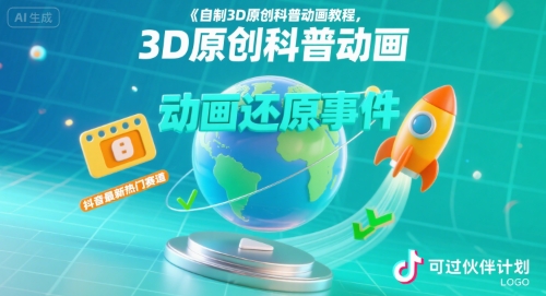 自制3D原创科普动画教程，动画还原事件，抖音最新热门赛道，可过伙伴计划-柚子轻创