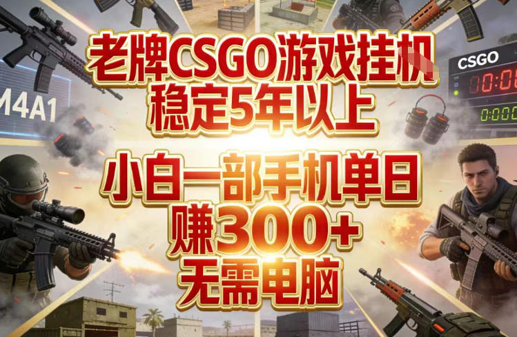 老牌CSGO游戏挂G，稳定5年以上，小白一部手机单日賺3张+，无需电脑【揭秘】-星云网创