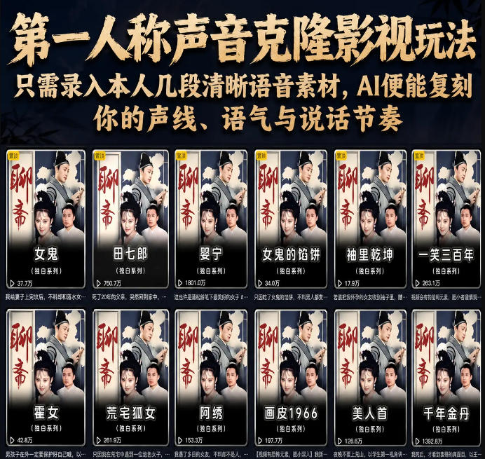 第一人称声音克隆影视玩法，只需录入本人几段清晰语音素材，AI便能复刻你的声线、语气与说话节奏-星云网创