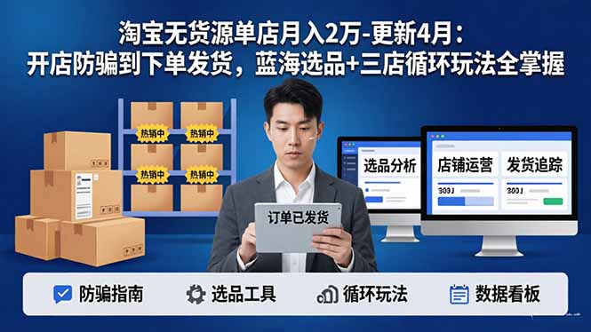 淘宝无货源5.0单店月入2万-更新4月：开店防骗到下单发货，蓝海选品+三店循环玩法全掌握-星云网创