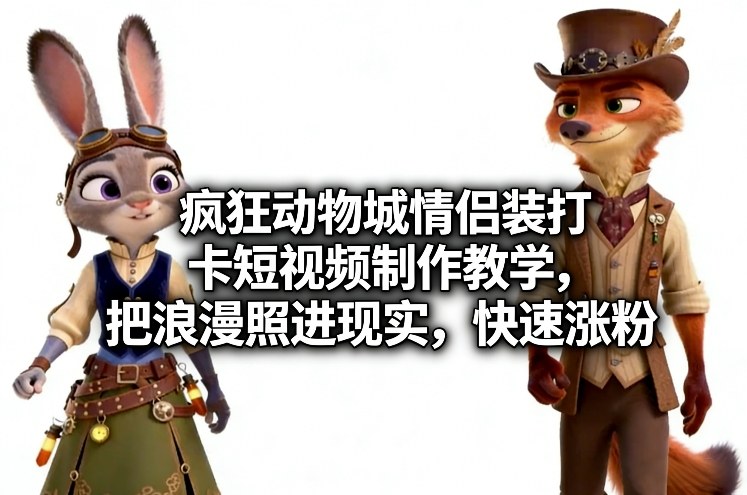 疯狂动物城情侣装打卡短视频制作教学，把浪漫照进现实，快速涨粉-星云网创