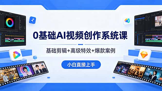 0基础AI视频创作系统课，基础剪辑+高级特效+爆款案例，小白直接上手-星云网创