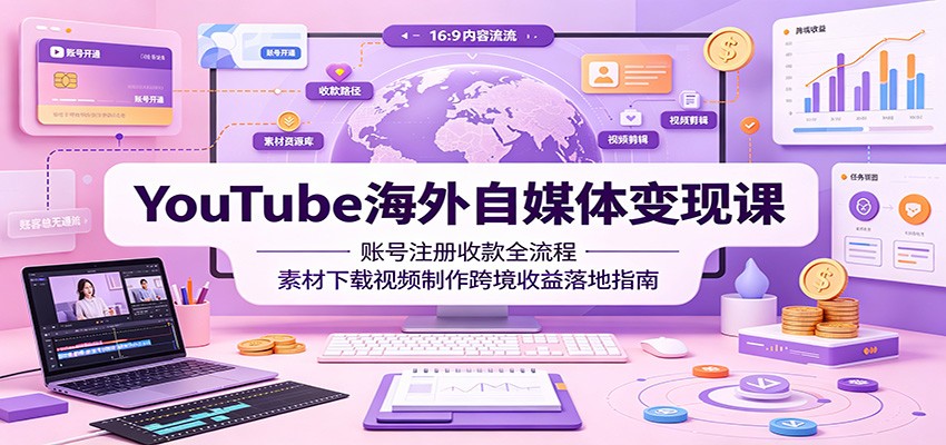 YouTube海外自媒体变现课：账号注册收款全流程，素材下载视频制作跨境收益落地指南-星云网创