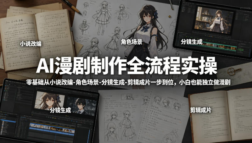 AI漫剧制作全流程实操，零基础从小说改编-角色场景-分镜生成-剪辑成片一步到位，小白也能独立做漫剧-星云网创