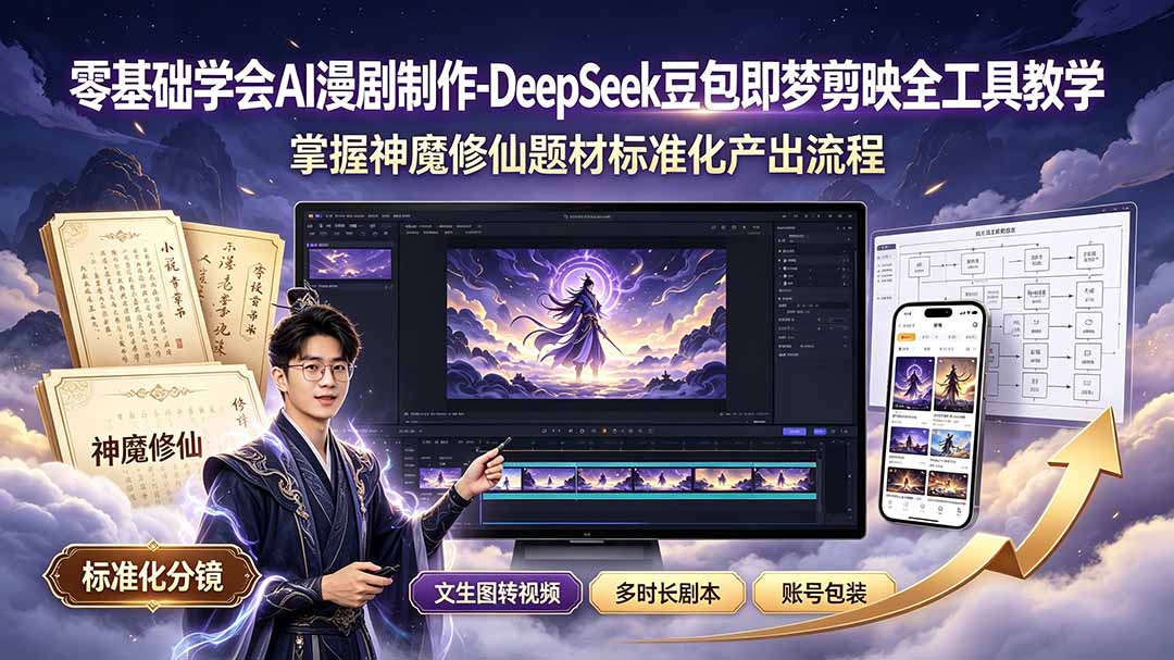 零基础学会AI漫剧制作-DeepSeek豆包即梦剪映全工具教学，掌握神魔修仙题材标准化产出流程-星云网创
